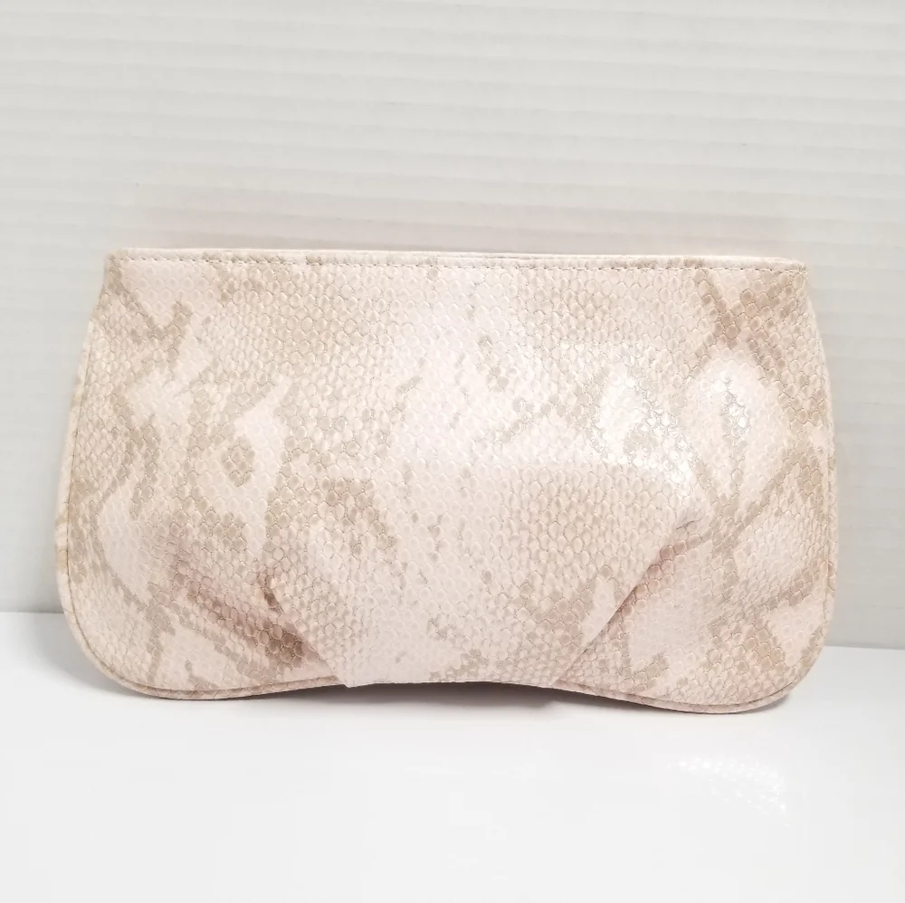 JIMMY CHOO Light Pink Snakeskin Embossed Vegan Cosmetic Clutch Bag